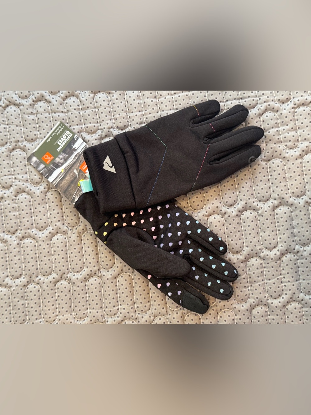 Ozark Trail Kids Black Gloves with Multicolor Heart Grips size S/M